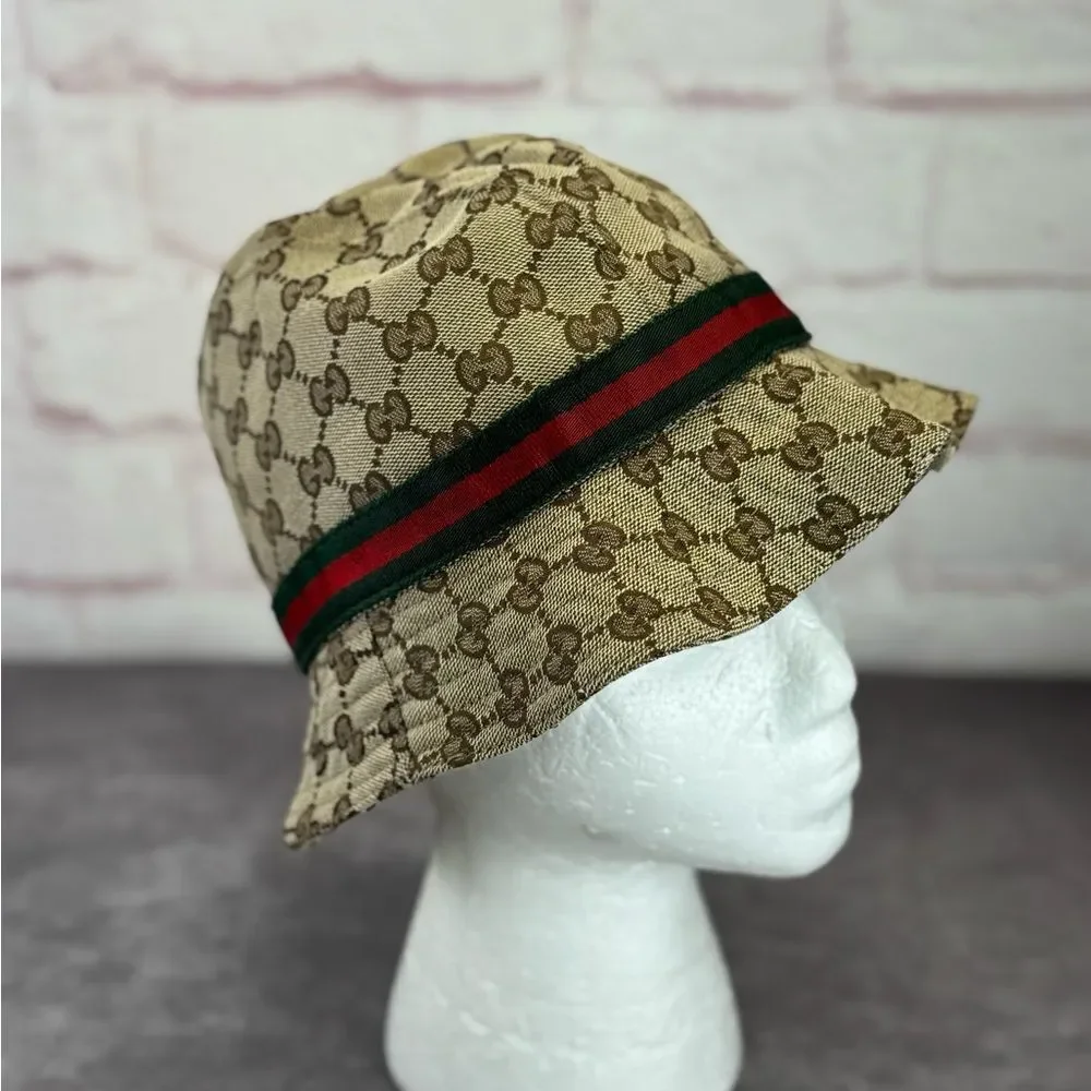 Gucci Vintage Web Khaki GG Bucket Hat M